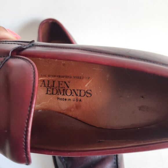 Allen Edmonds Barton Burgundy Leather Penny Loafers Mens 9 B Classic USA Made - Picture 9 of 14